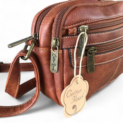 BROWN PU Leather Cotton Road Sling Bag