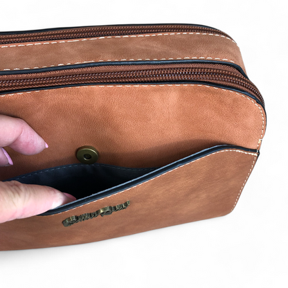 BROWN PU Leather Cotton Road Sling Bag