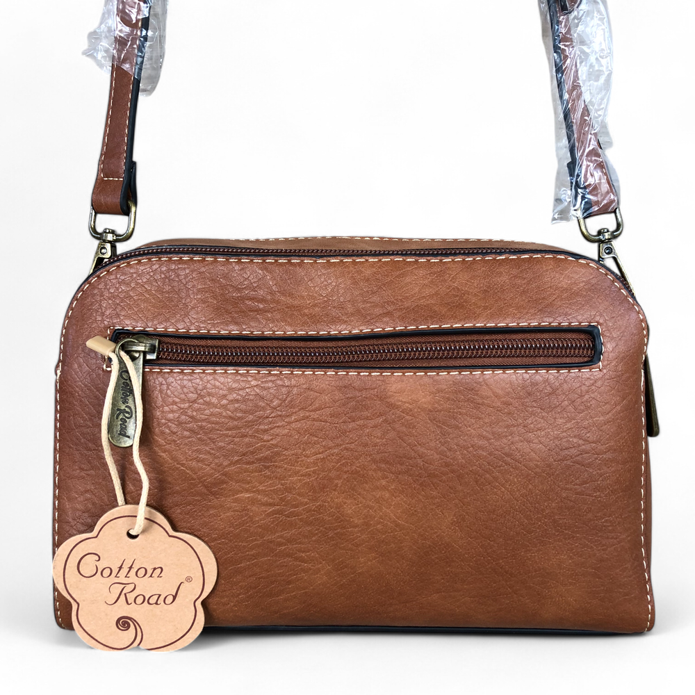BROWN PU Leather Cotton Road Sling Bag