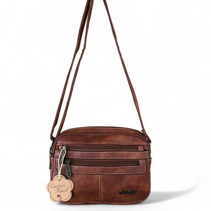 BROWN PU Leather Cotton Road Sling Bag