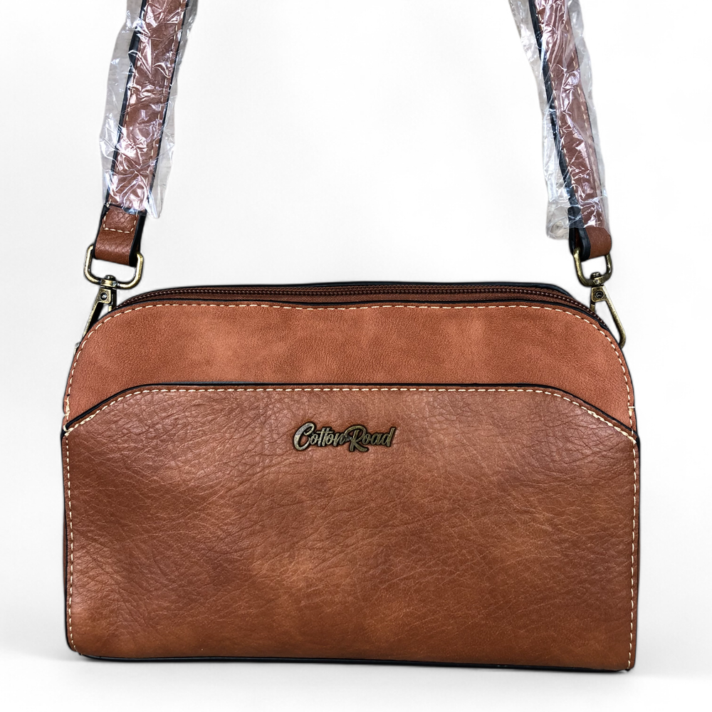 BROWN PU Leather Cotton Road Sling Bag