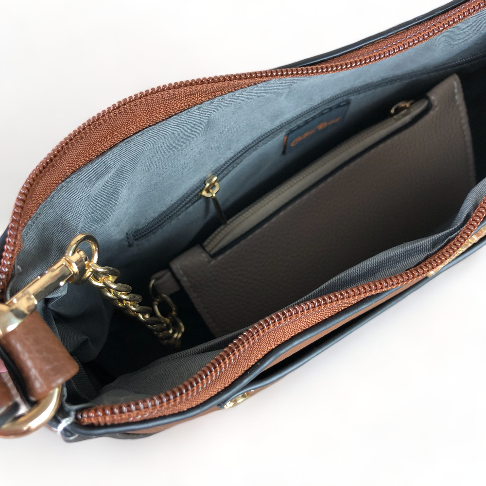 BROWN PU Leather Cotton Road Sling Bag WITH detachable MONEY BAG