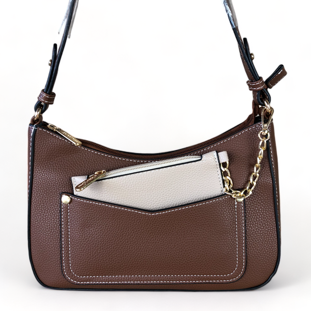 BROWN PU Leather Cotton Road Sling Bag WITH detachable MONEY BAG