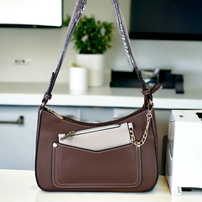 BROWN PU Leather Cotton Road Sling Bag WITH detachable MONEY BAG