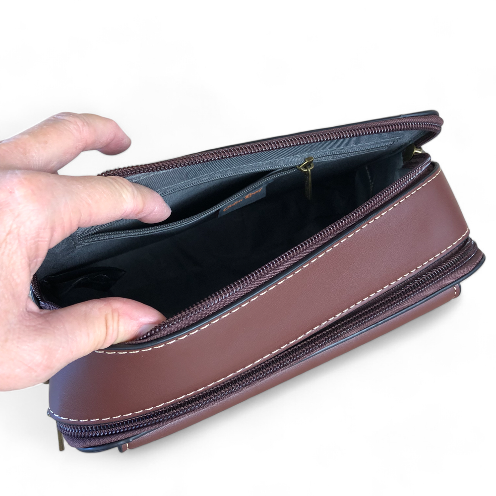 BROWN PU Leather Cotton Road Sling Bag with BRANDED STRAP