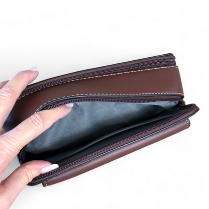 BROWN PU Leather Cotton Road Sling Bag with BRANDED STRAP