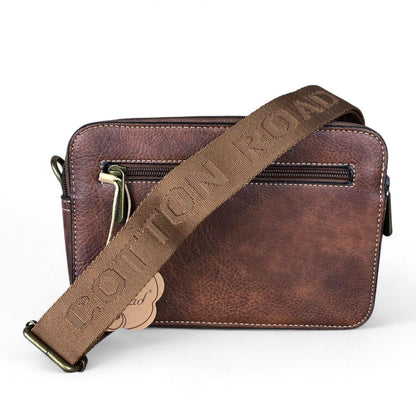 BROWN PU Leather Cotton Road Sling Bag with FLORAL POCKET