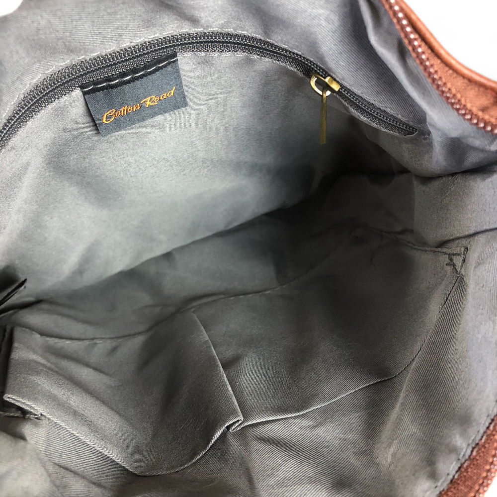 BROWN PU Leather Cotton Road Sling Bag with Metal Zips