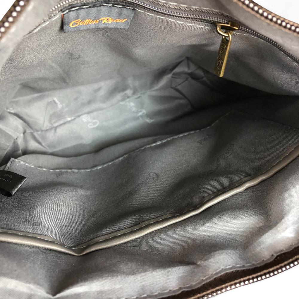 BROWN PU Leather Cotton Road Sling Bag with PROTEA detailing