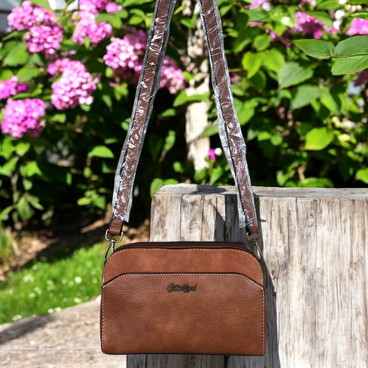 BROWN PU Leather Cotton Road Sling Bag