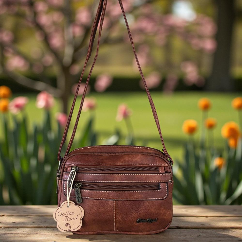 BROWN PU Leather Cotton Road Sling Bag