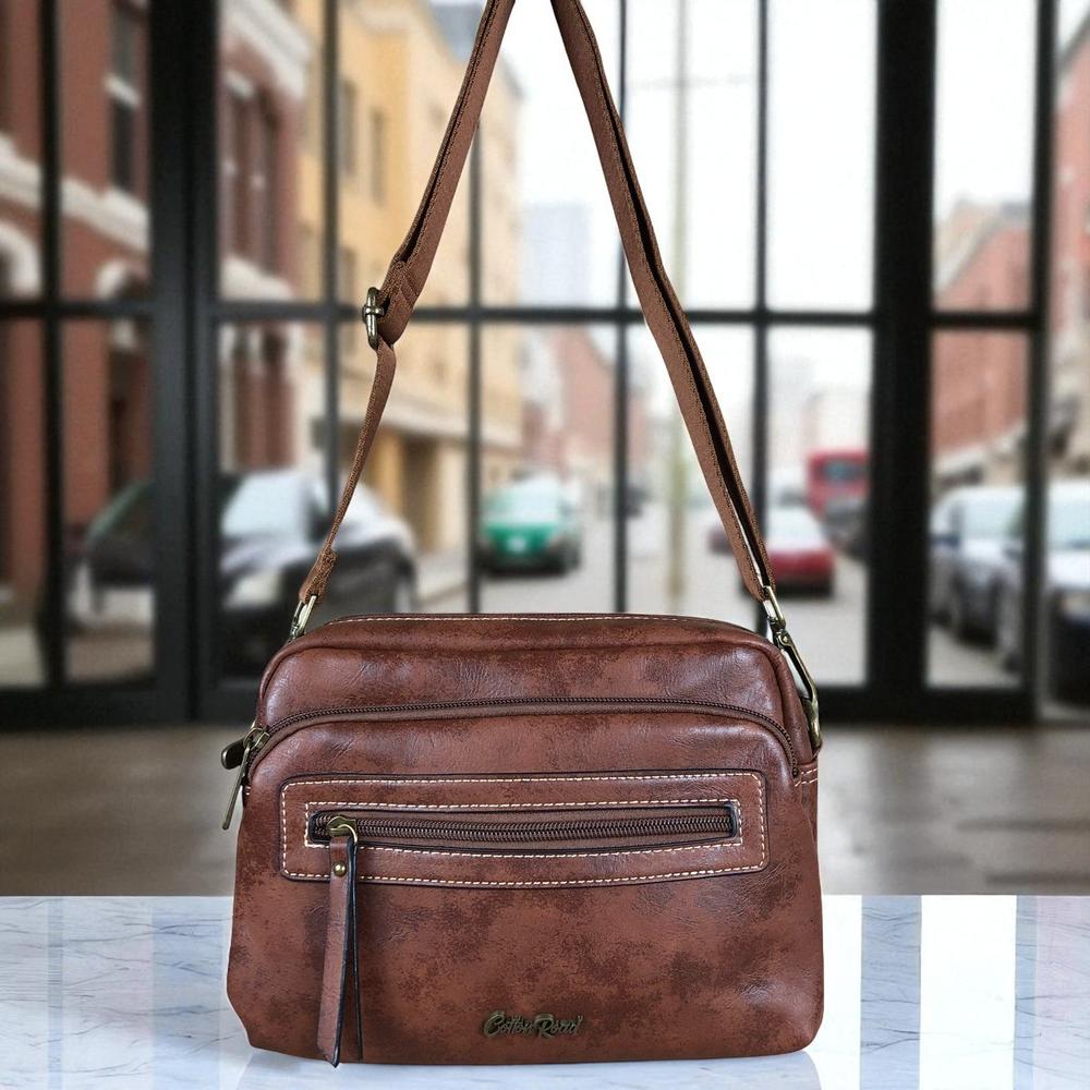 BROWN PU Leather Cotton Road Sling Bag