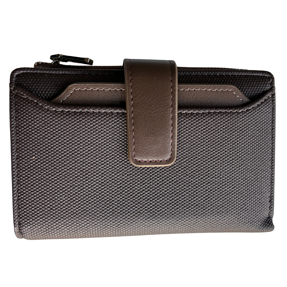 Vivace Wallet: Medium COFFEE BROWN Soft Canvas Purse with PU Leather Trim