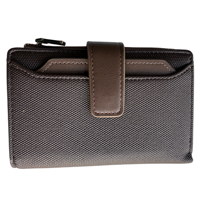 Vivace Wallet: Medium COFFEE BROWN Soft Canvas Purse with PU Leather Trim