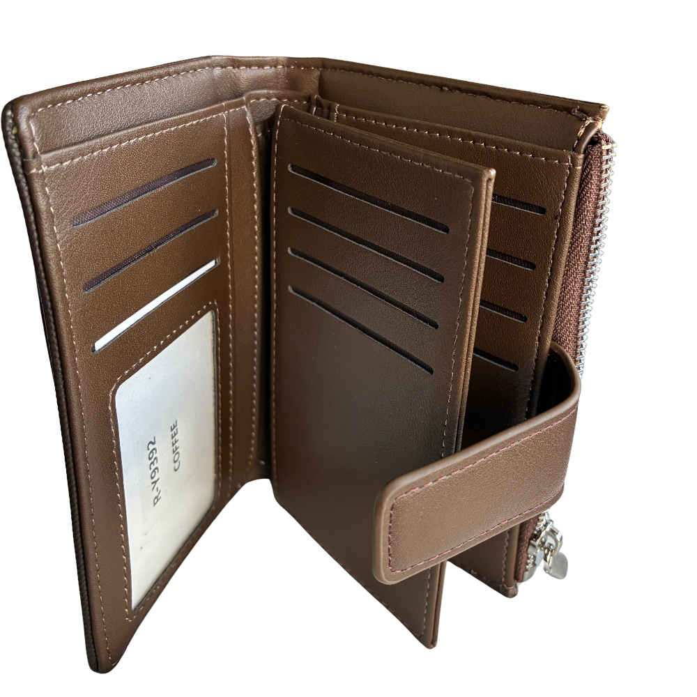 BROWN Soft Canvas Purse with PU Leather Trim OPEN FOLD