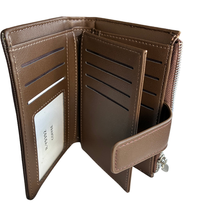 BROWN Soft Canvas Purse with PU Leather Trim OPEN FOLD