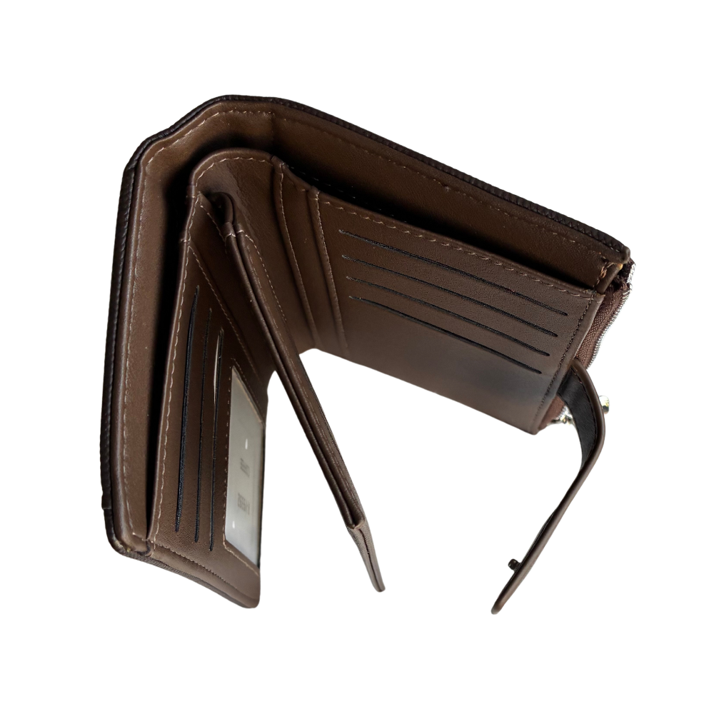 BROWN Soft Canvas Purse with PU Leather Trim TOP OPEN