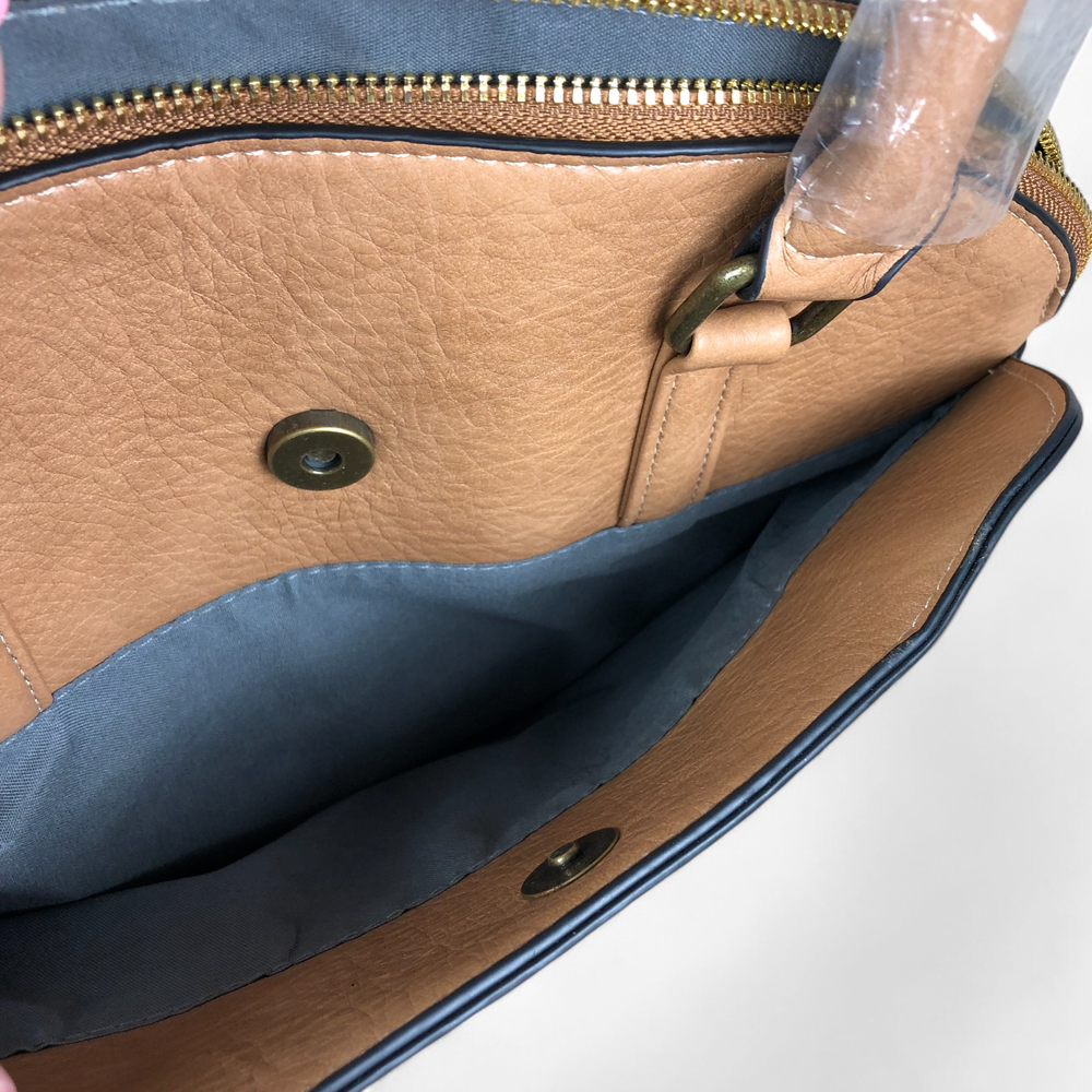 CAMEL Cotton Road PU Leather Handbag with EMBOSSED Panel