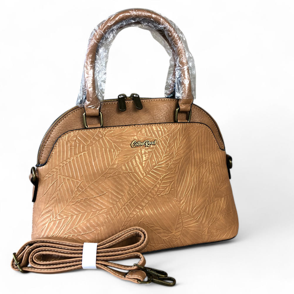 CAMEL Cotton Road PU Leather Handbag with EMBOSSED Panel