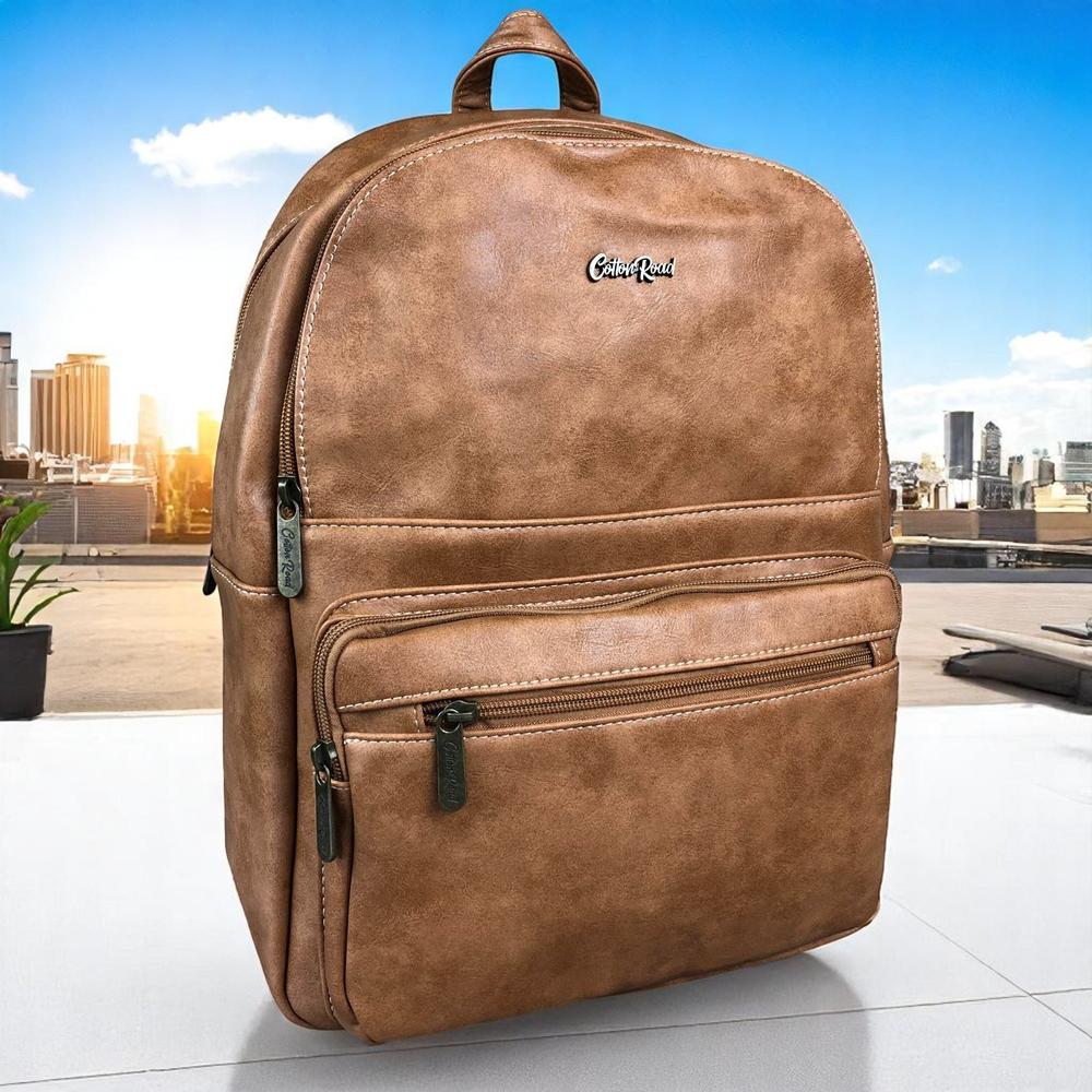 CAMEL PU Leather Cotton Road Backpack