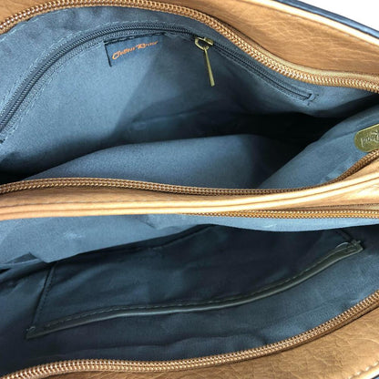 CAMEL PU Leather Cotton Road Handbag with EMBOSSED Panel