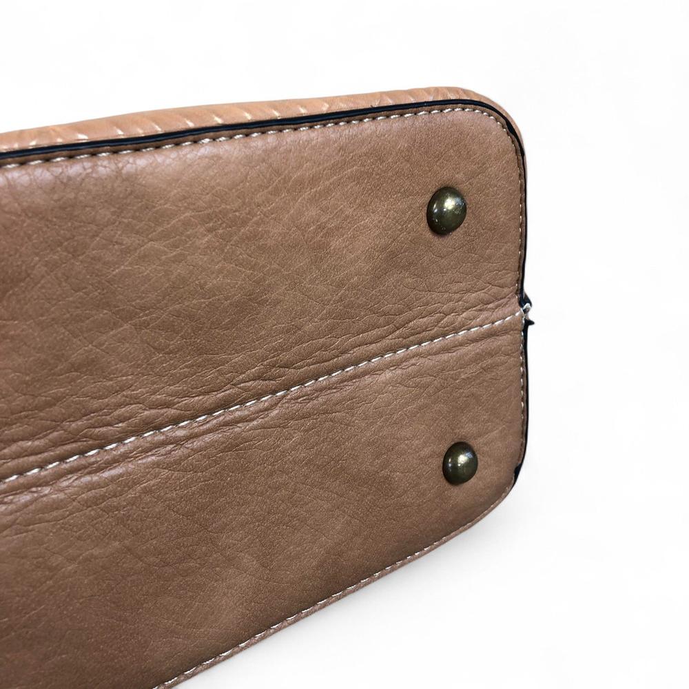 CAMEL PU Leather Cotton Road Handbag with EMBOSSED Panel