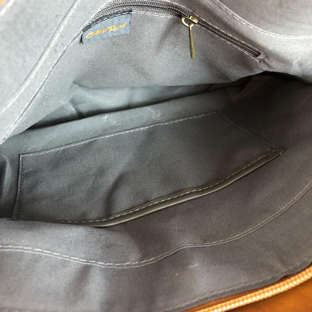 CAMEL PU Leather Cotton Road Handbag with STUDDS