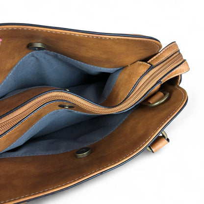 CAMEL PU Leather Cotton Road Handbag with STUDDS