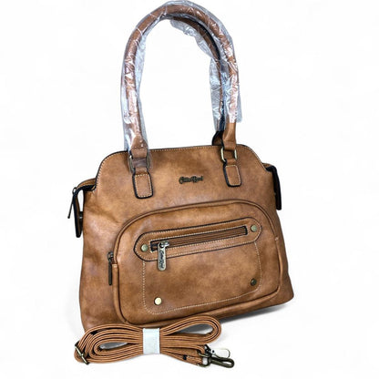CAMEL PU Leather Cotton Road Handbag with STUDDS