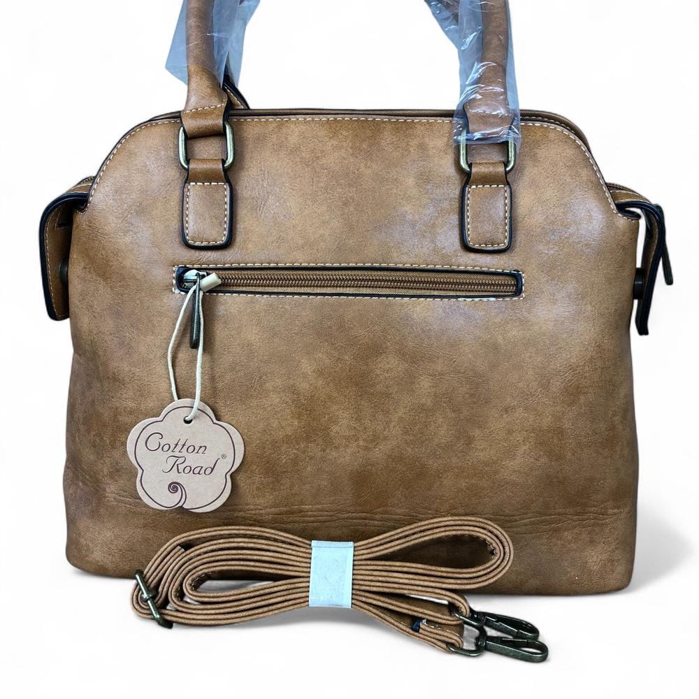 CAMEL PU Leather Cotton Road Handbag with STUDDS