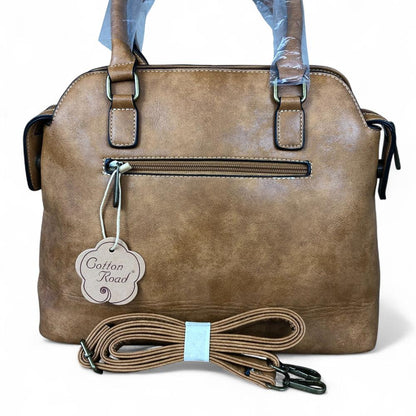 CAMEL PU Leather Cotton Road Handbag with STUDDS