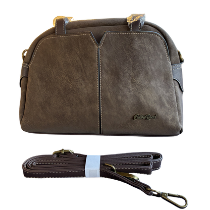 Cotton Road Handbag: COFFEE BROWN PU Leather Dome Shoulder Bag with Black Trim SET