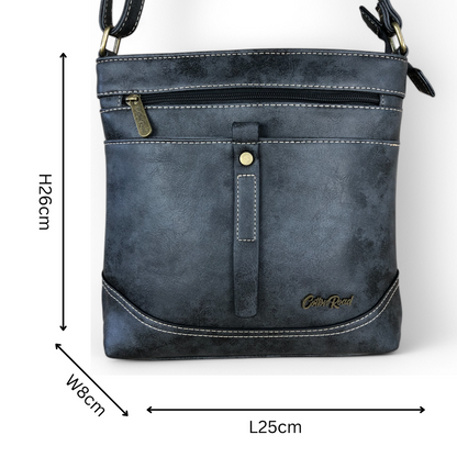 CHARCOAL BLACK Cotton Road PU Leather Sling Bag with STRAP detailing