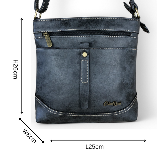 CHARCOAL BLACK Cotton Road PU Leather Sling Bag with STRAP detailing