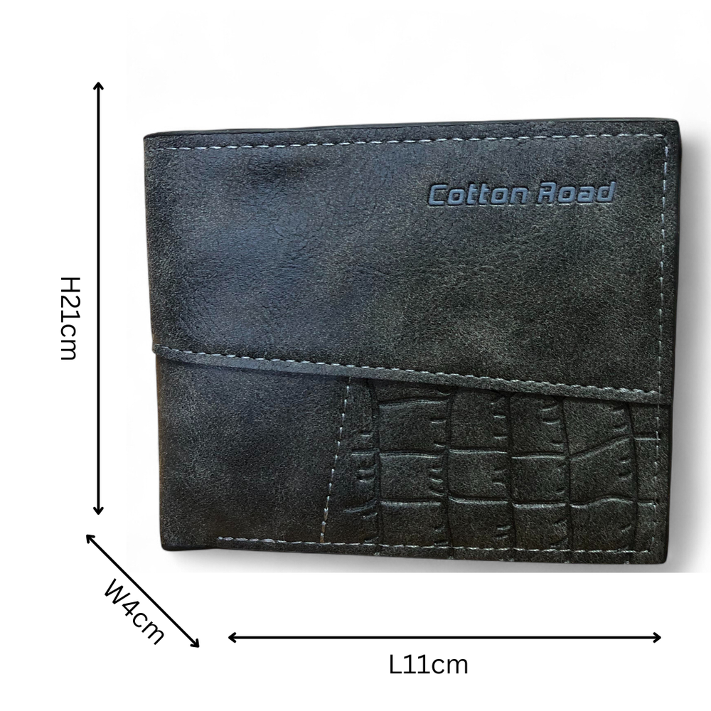 CHARCOAL BLACK MENS Cotton Road PU Leather Wallet