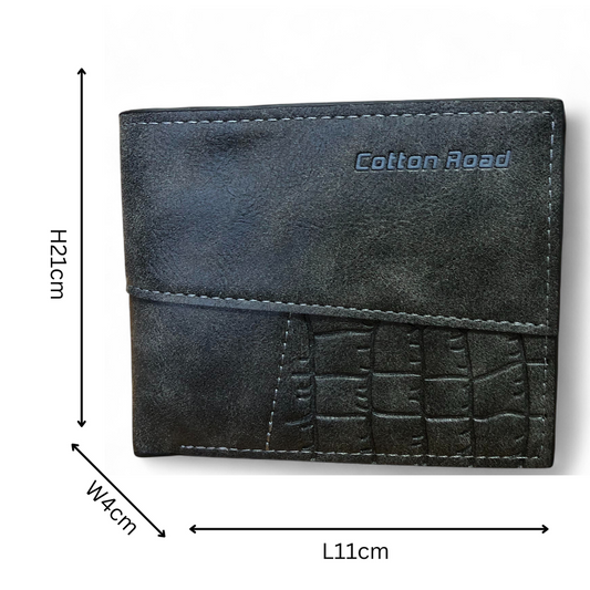 CHARCOAL BLACK MENS Cotton Road PU Leather Wallet
