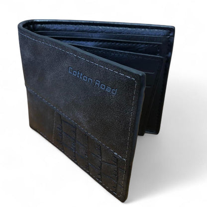 CHARCOAL BLACK MENS Cotton Road PU Leather Wallet
