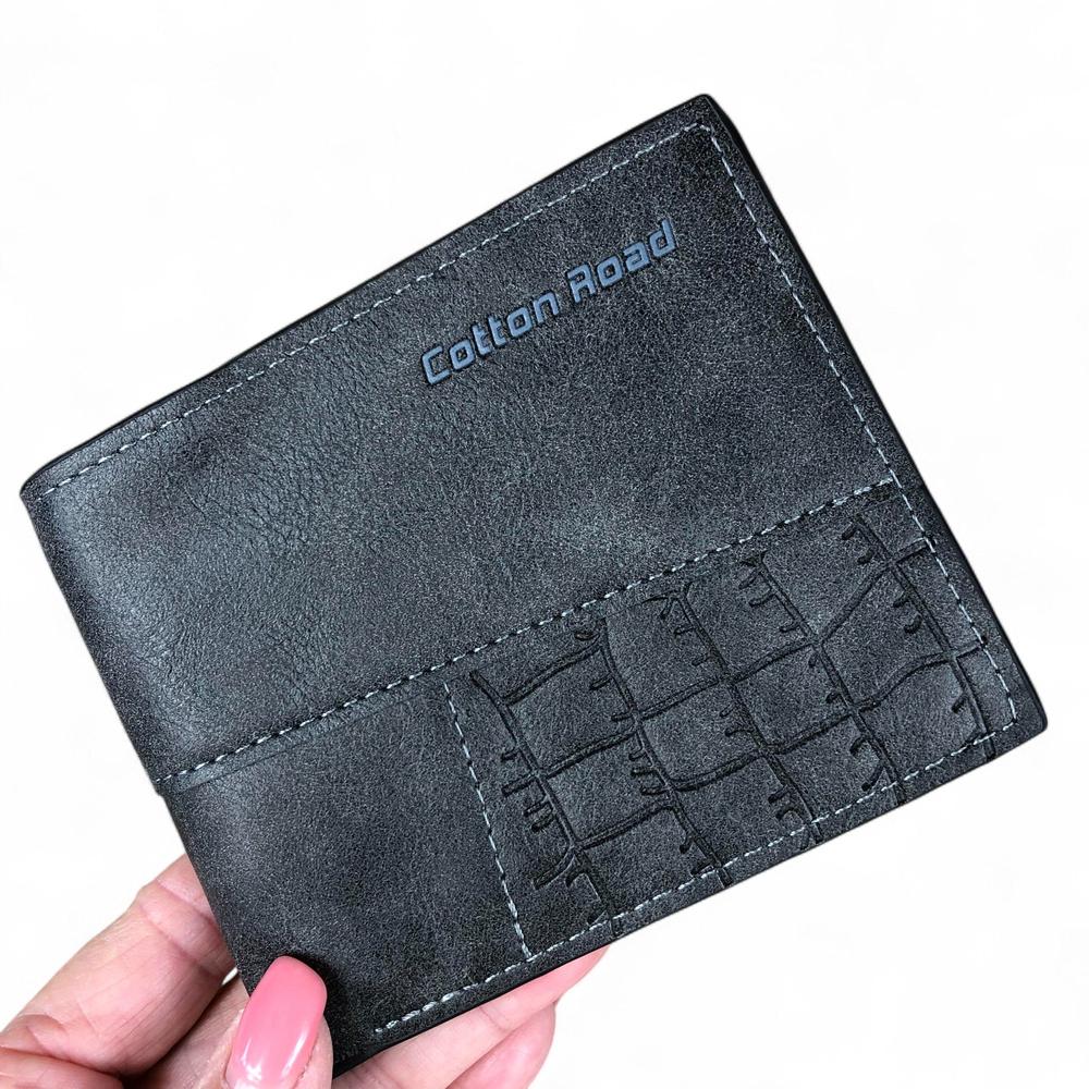 CHARCOAL BLACK MENS Cotton Road PU Leather Wallet