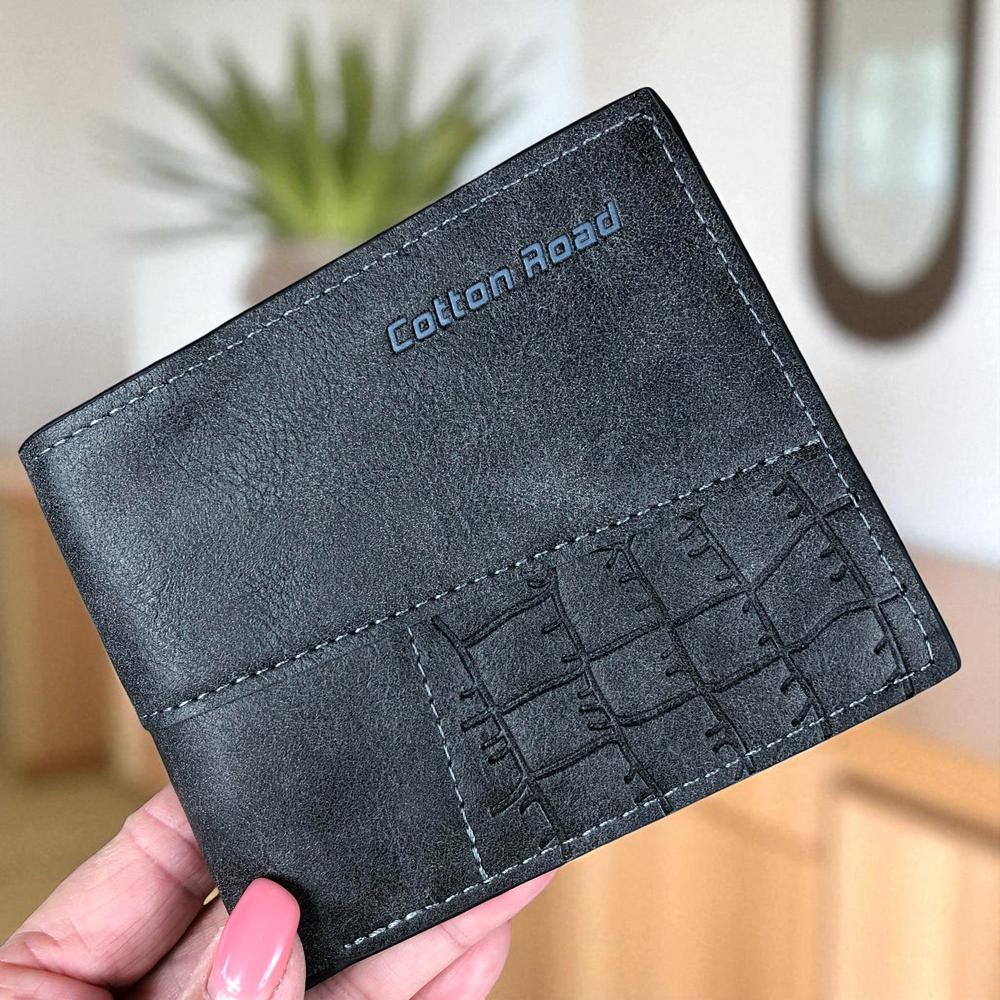 CHARCOAL BLACK MENS Cotton Road PU Leather Wallet | Isikhwama semali se-PU yesikhumba samalahle esimnyama
