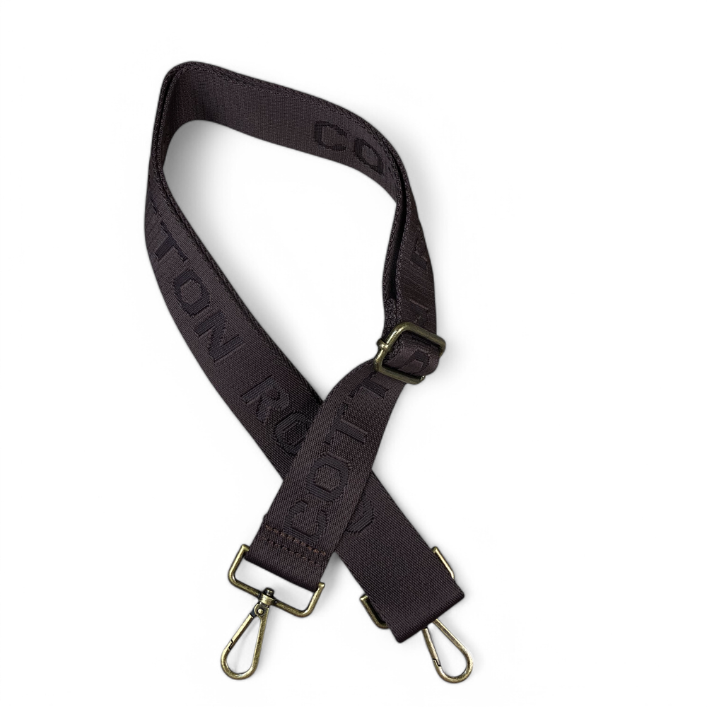 COFFEE BROWN BRANDED Cotton Road Canvas Adjustable Bag Strap crossed