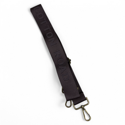 COFFEE BROWN BRANDED Cotton Road Canvas Adjustable Bag Strap white background