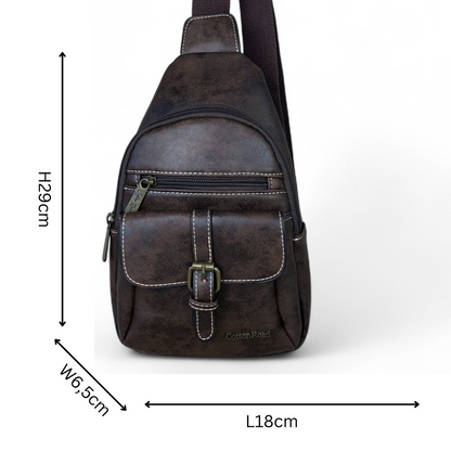 COFFEE BROWN Cotton Road PU Leather Cross Body Bag / Mini Backpack
