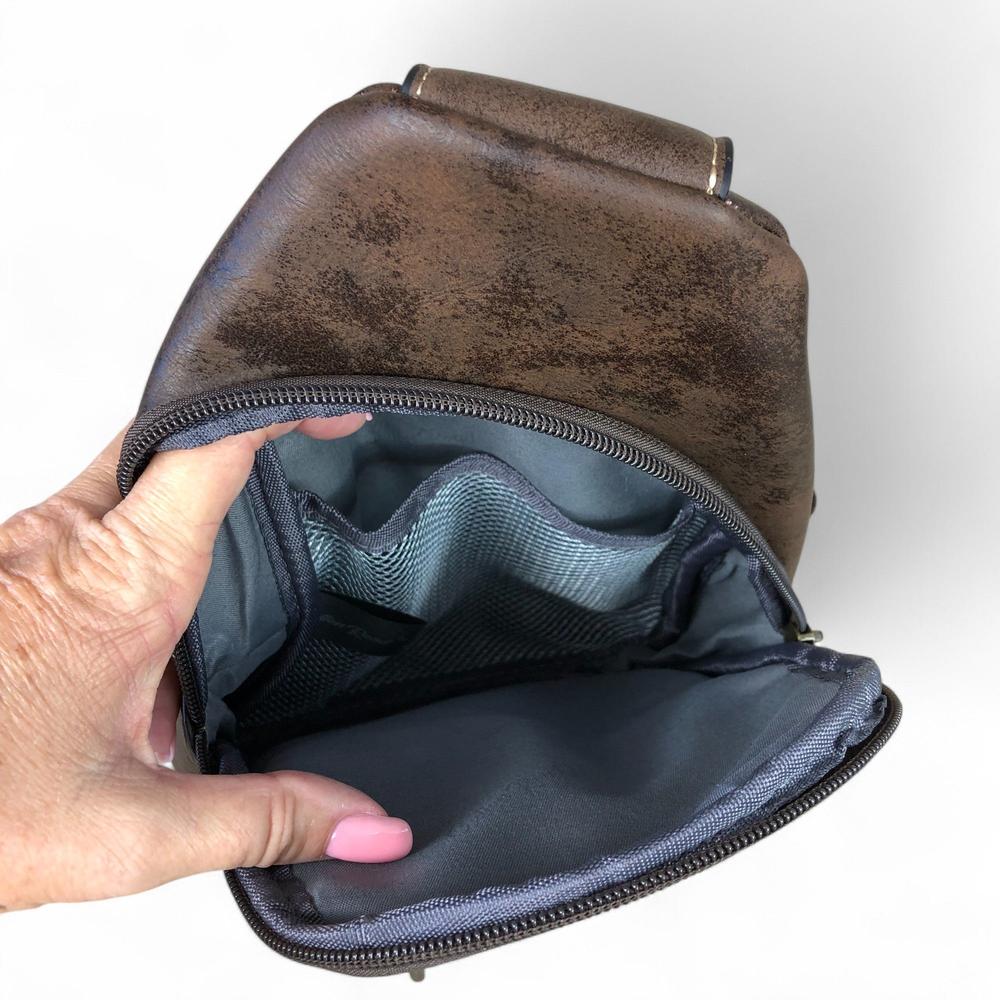 COFFEE BROWN Cotton Road PU Leather Cross Body Bag / Mini Backpack