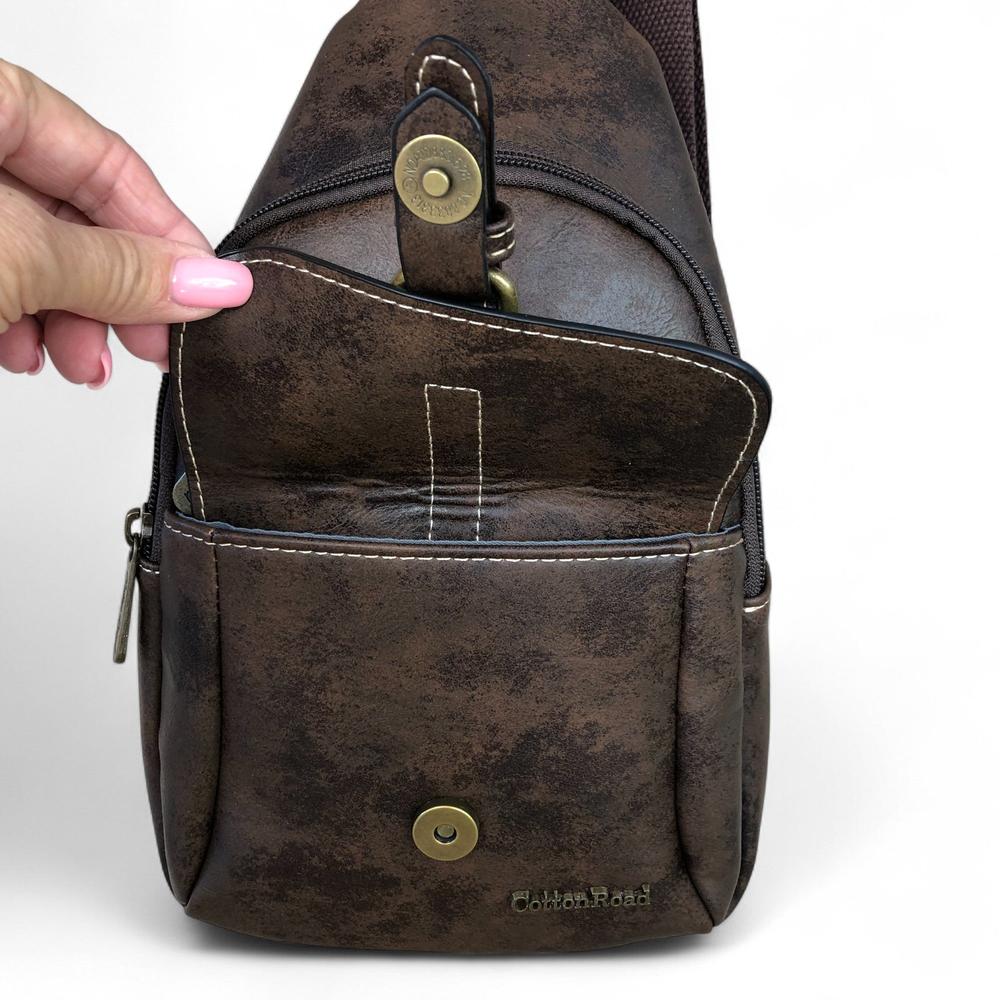 COFFEE BROWN Cotton Road PU Leather Cross Body Bag / Mini Backpack