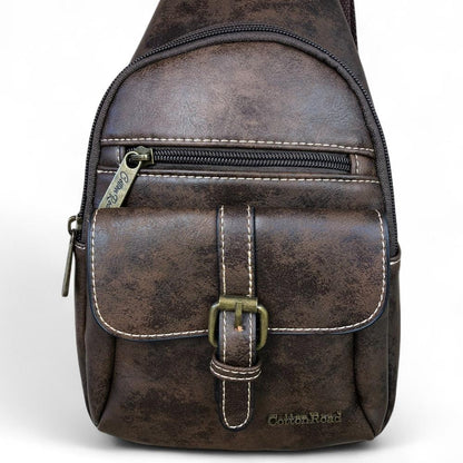 COFFEE BROWN Cotton Road PU Leather Cross Body Bag / Mini Backpack