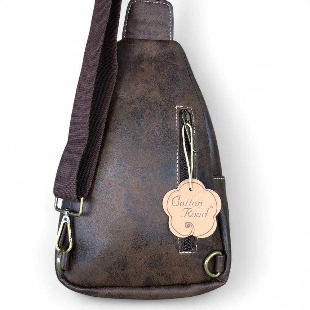 COFFEE BROWN Cotton Road PU Leather Cross Body Bag / Mini Backpack