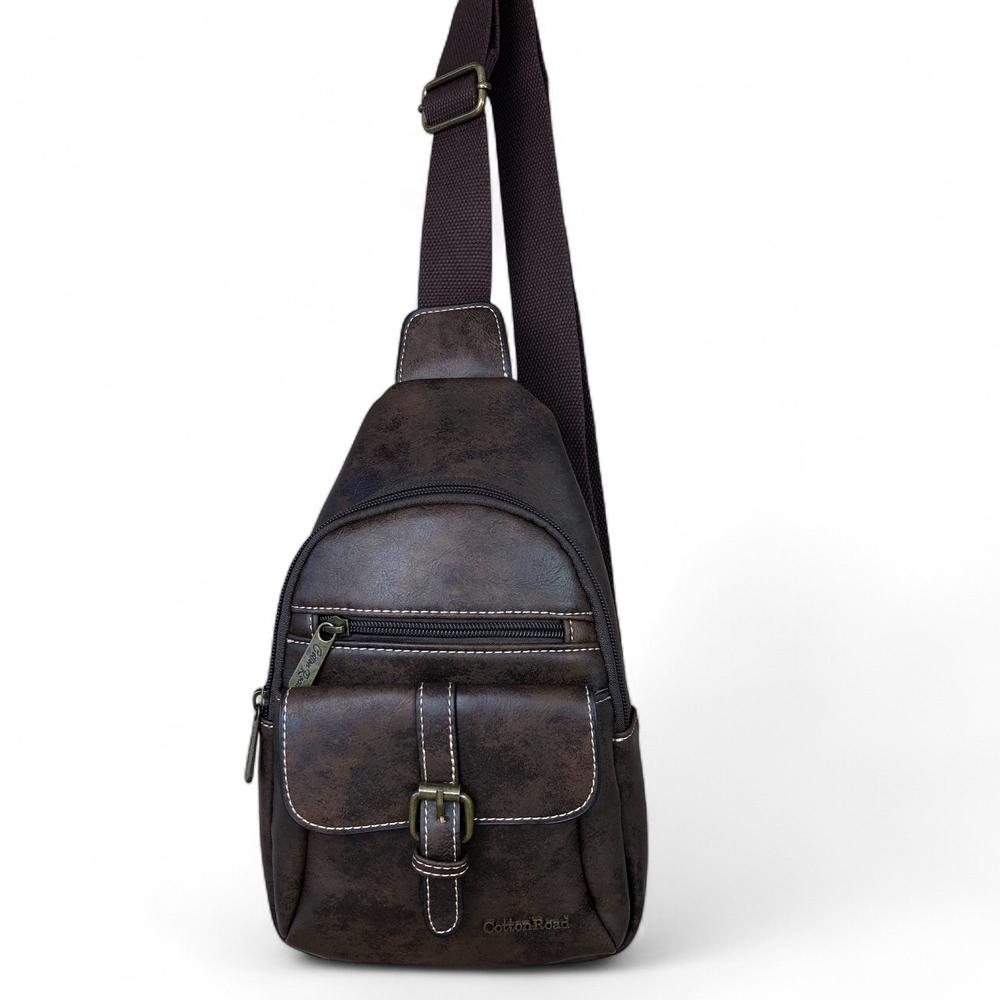 COFFEE BROWN Cotton Road PU Leather Cross Body Bag / Mini Backpack