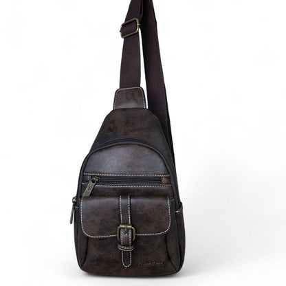 COFFEE BROWN Cotton Road PU Leather Cross Body Bag / Mini Backpack