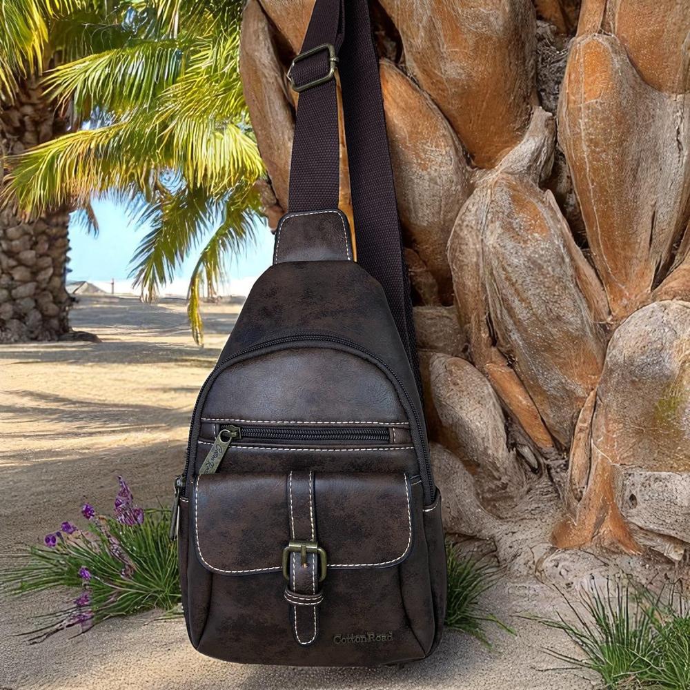 COFFEE BROWN Cotton Road PU Leather Cross Body Bag / Mini Backpack