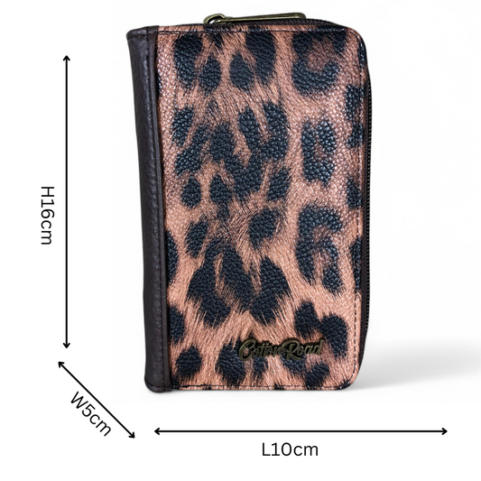 COFFEE BROWN Medium Cotton Road PU Leather Wallet with LEOPARD Print detailing